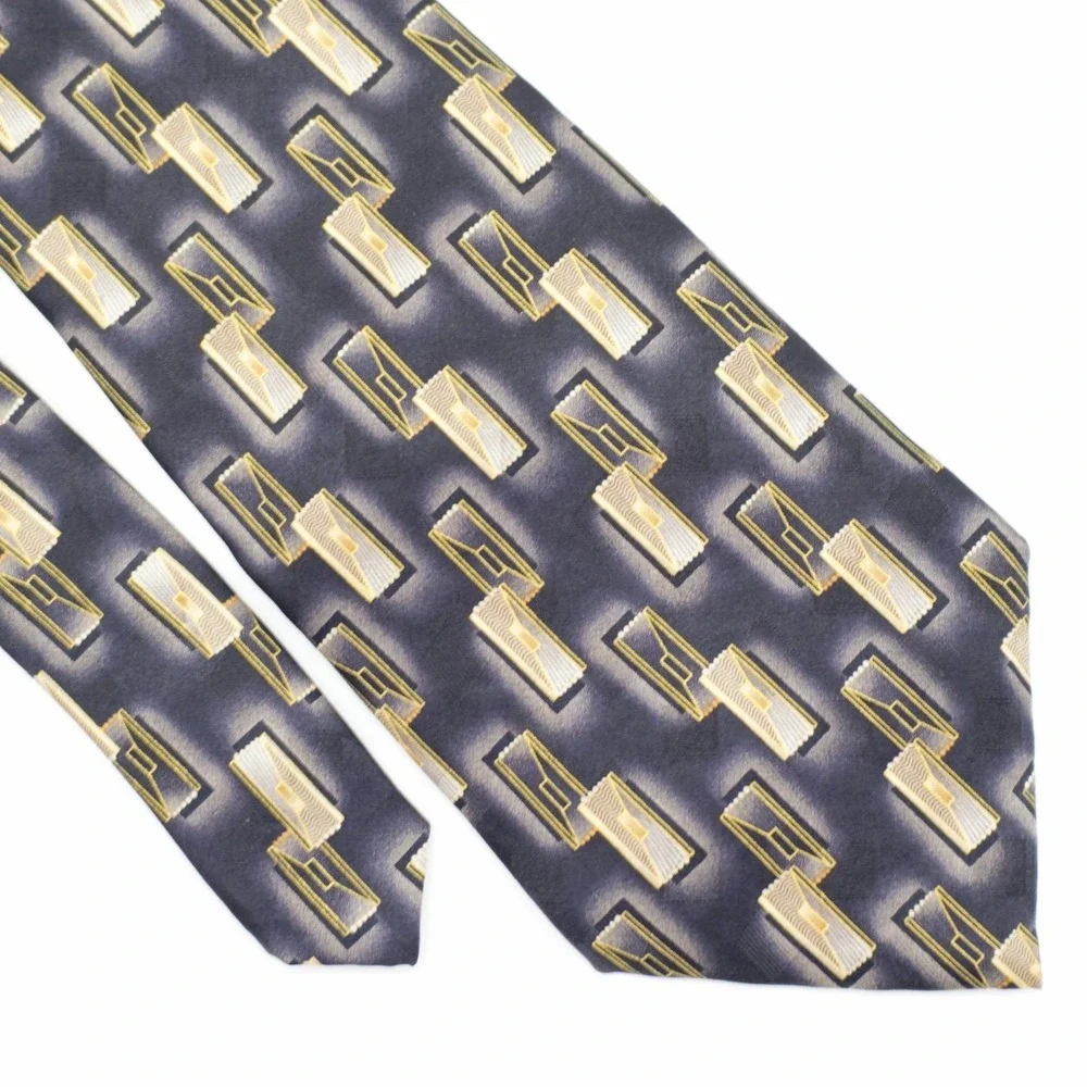 Pierre Cardin Black Tan‎ Abstract Print Wide Silk Tie